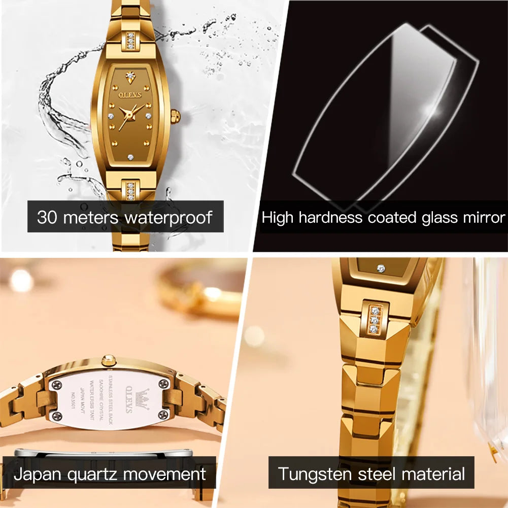 OLEVS 5501 Rose Gold Ladies Noble Watches Diamond Tungsten Steel Strap Waterproof Quartz Women Wristwatches Women's Watch