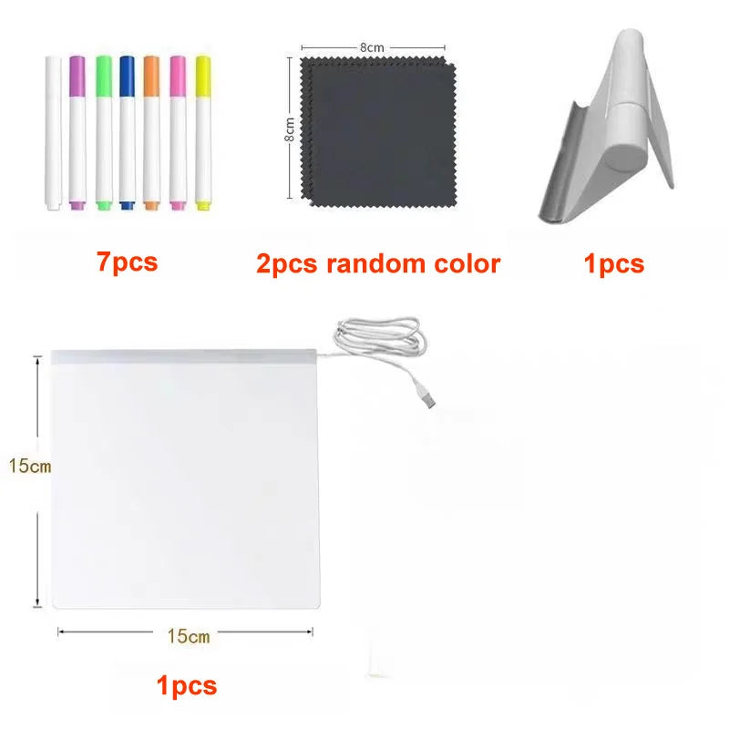 Light Up Acrylic Message Board Rewritable DIY Children's Glowing Drawing Board Message Lamp With 7 Colorful Pens