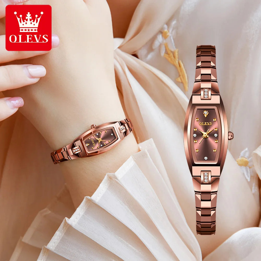 OLEVS 5501 Rose Gold Ladies Noble Watches Diamond Tungsten Steel Strap Waterproof Quartz Women Wristwatches Women's Watch
