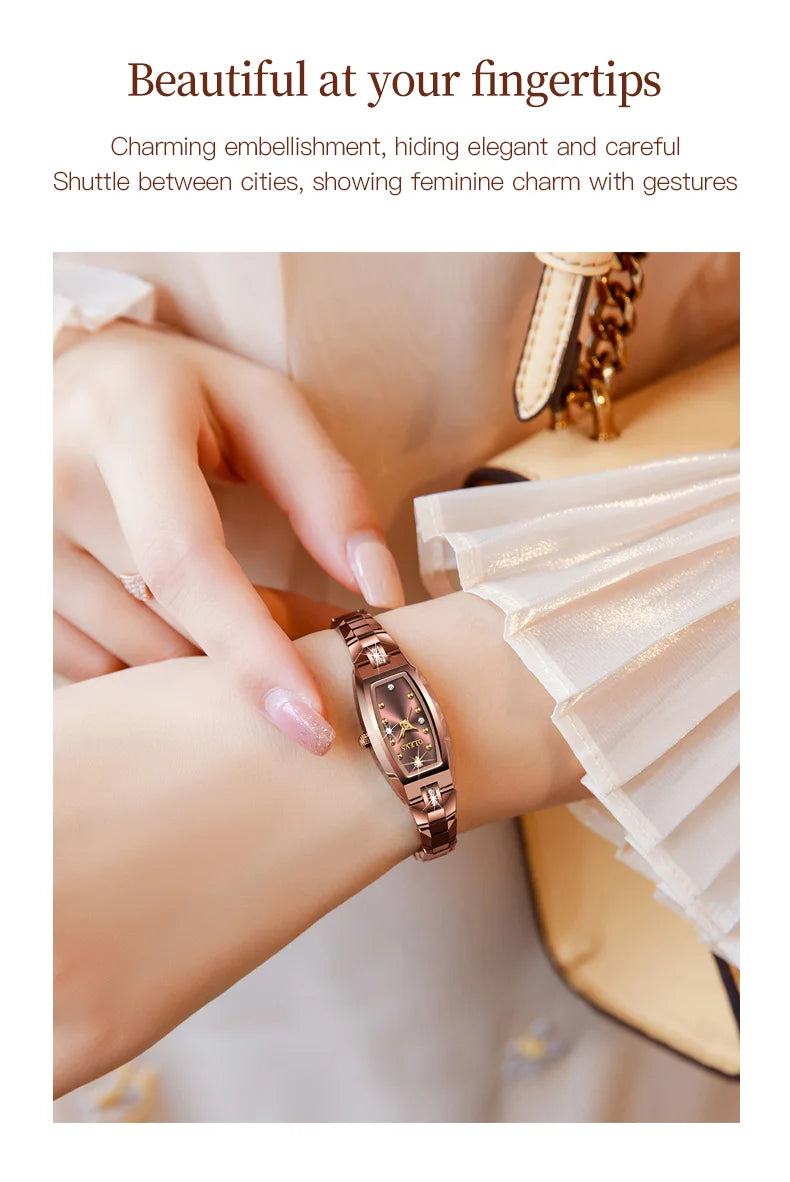 OLEVS 5501 Rose Gold Ladies Noble Watches Diamond Tungsten Steel Strap Waterproof Quartz Women Wristwatches Women's Watch