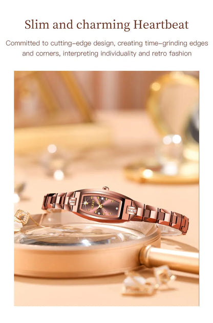 OLEVS 5501 Rose Gold Ladies Noble Watches Diamond Tungsten Steel Strap Waterproof Quartz Women Wristwatches Women's Watch