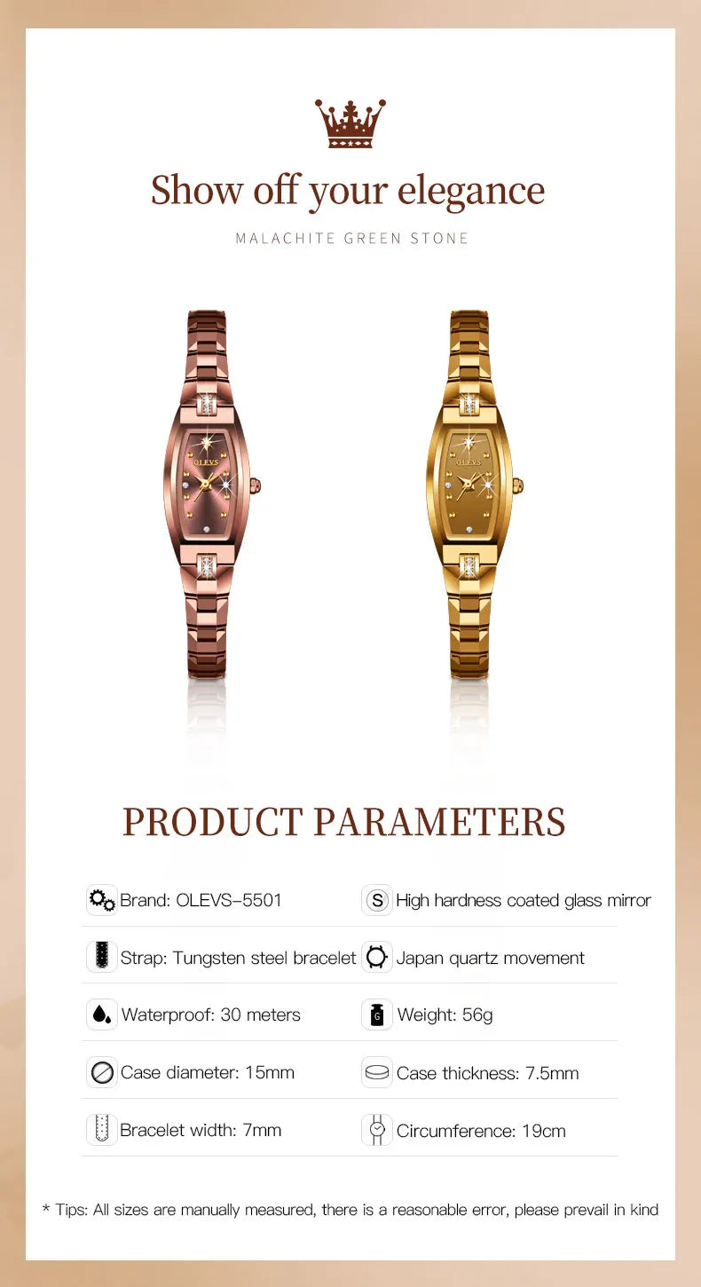 OLEVS 5501 Rose Gold Ladies Noble Watches Diamond Tungsten Steel Strap Waterproof Quartz Women Wristwatches Women's Watch