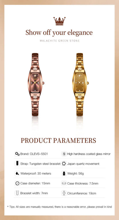 OLEVS 5501 Rose Gold Ladies Noble Watches Diamond Tungsten Steel Strap Waterproof Quartz Women Wristwatches Women's Watch